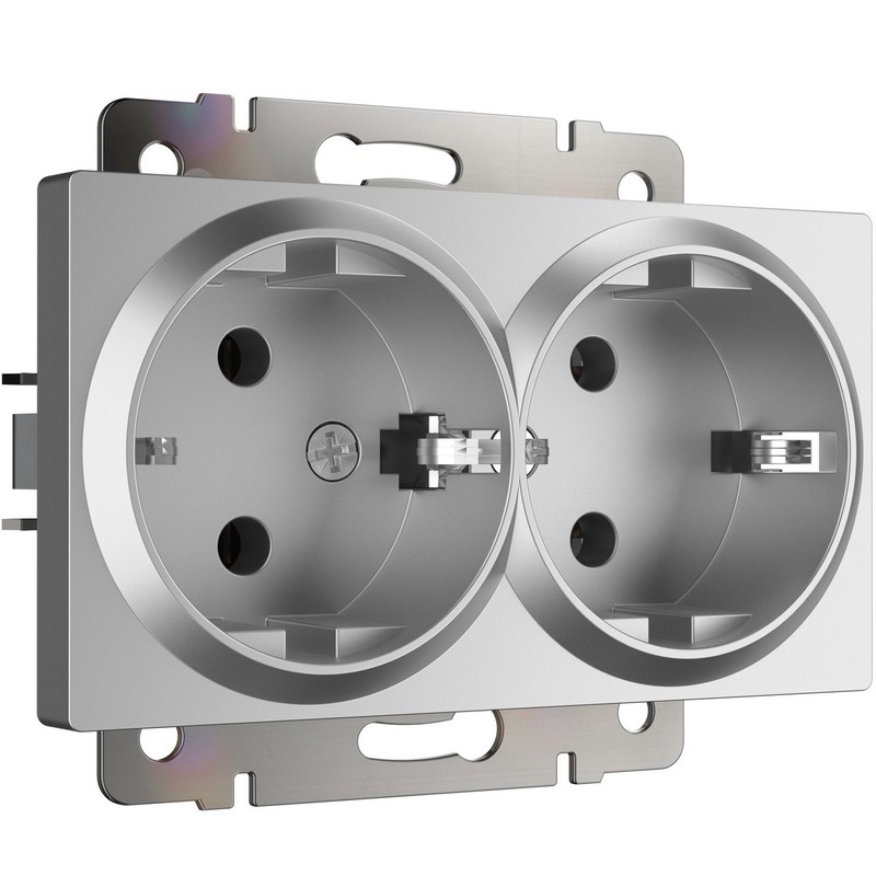 Werkel Серебряный механизмы Розетка Werkel двойная с заземлением (серебряный) W1172006