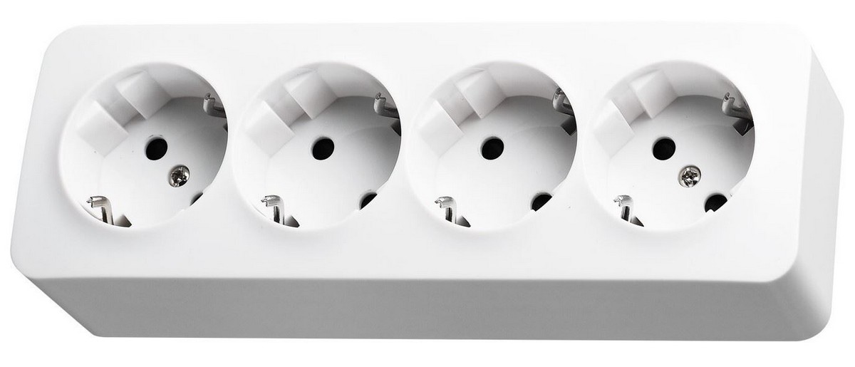 JASMART FS - розетки и выключатели Четырехместная розетка JASMART FS Schuko со шторками накладного монтажа Белый глянцевый FS5508W