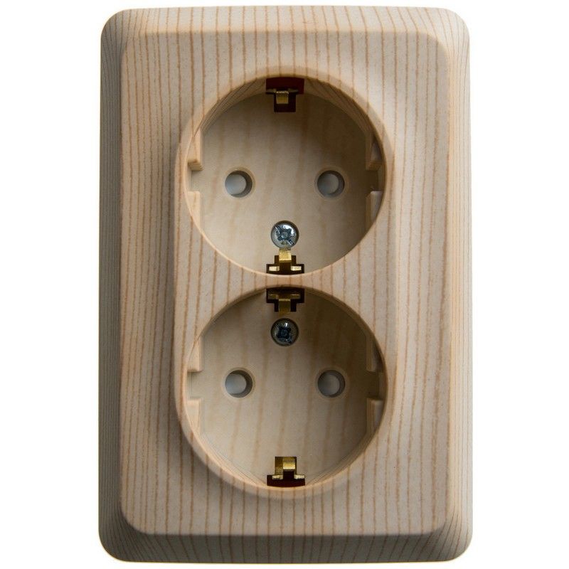 Этюд Дача Розетка 2-ая Systeme Electric Этюд наружный Сосна угловая с/з со шторками 16А 250B PA16-108D