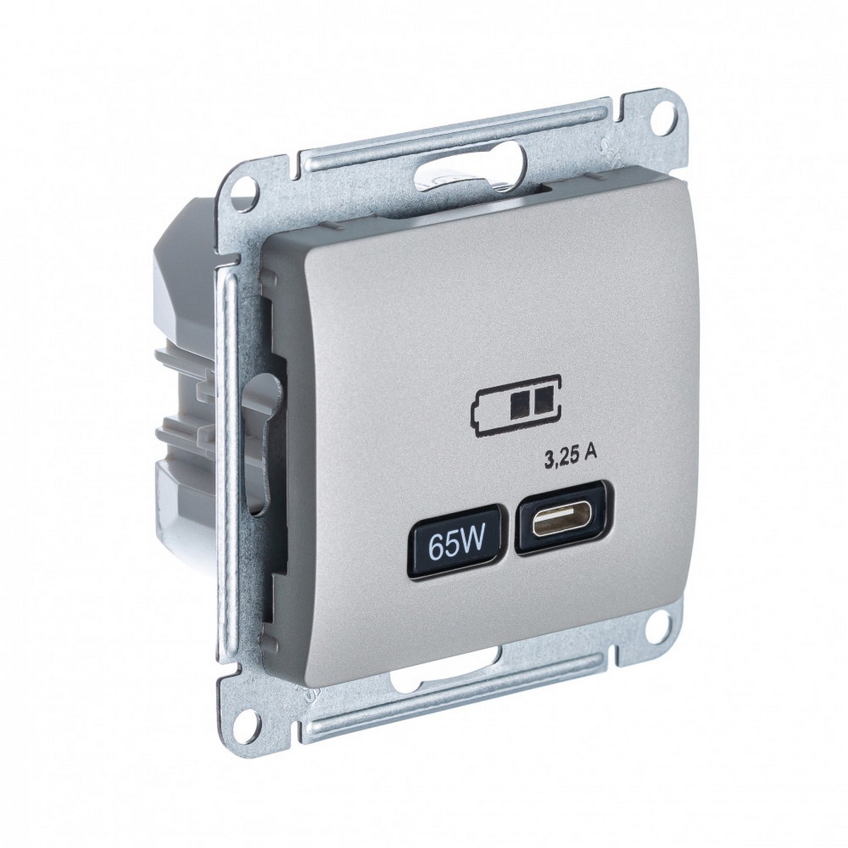 Glossa Платина Розетка USB Systeme Electric Glossa Платина тип-C 65W высокоскор.заряд. QC, PD, мех. GSL001227