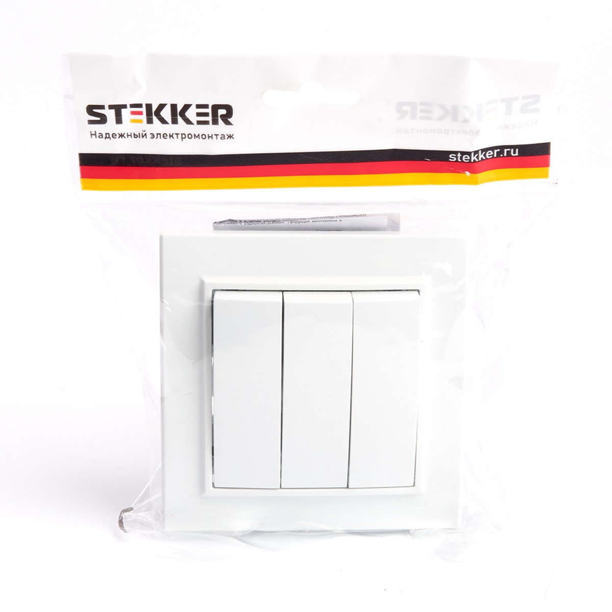 Эрна - Розетки и выключатели Stekker Выключатель 3-клавишный STEKKER PSW10-9007-01 10А Эрна белый с рамкой 39922