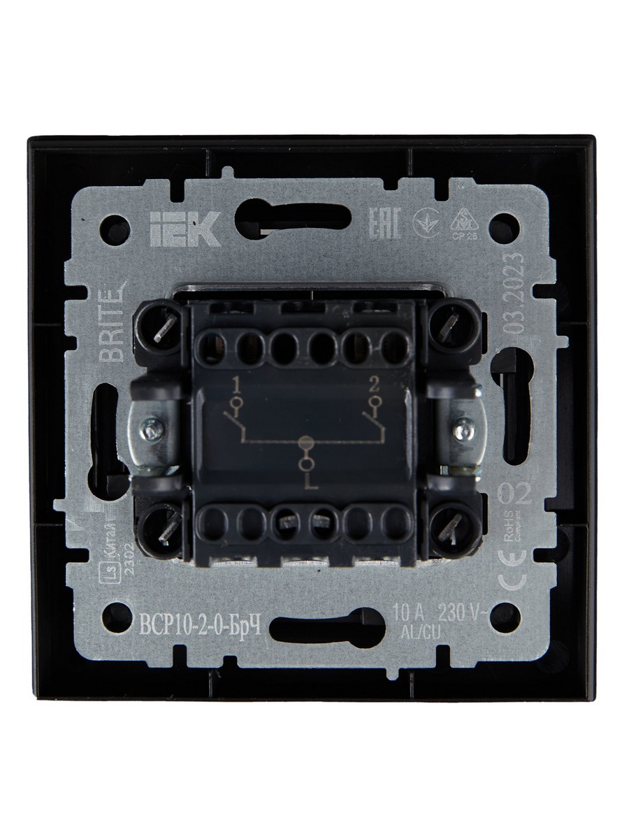 IEK Brite Черный Выключатель IEK BRITE Черный 2-кл. 10А в сборе ВСР10-2-0-БрЧ BR-V20-0-10-K02-F