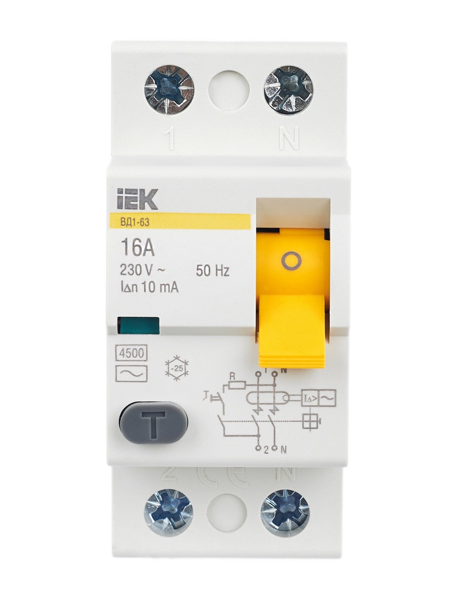 IEK Выключатель дифференциальный IEK KARAT ВД1-63 (УЗО) 2Р 16А 30мА MDV10-2-016-030 