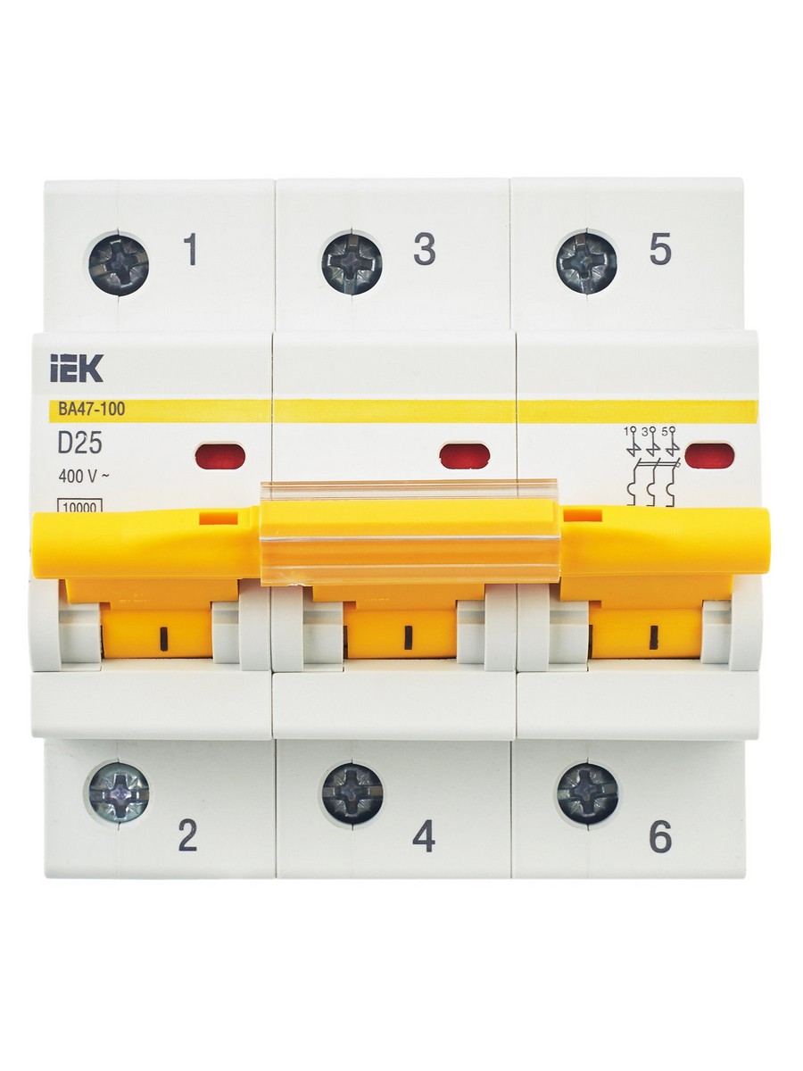 3 полюсные (трехполюсные) Автоматический выключатель IEK KARAT ВА47-100 3Р 25А 10кА х-ка D MVA40-3-025-D 