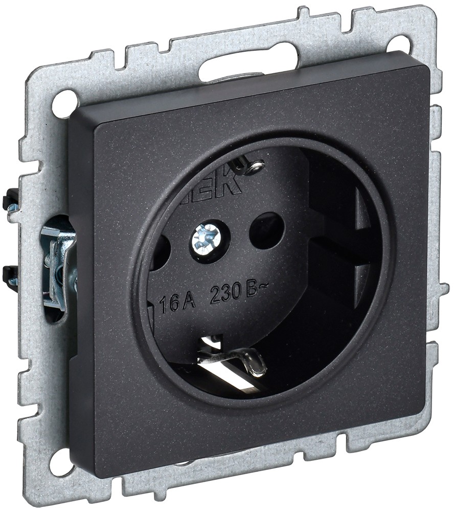 IEK Brite Черный Розетка IEK BRITE с/з без шторок 16А РС11-1-0-БрЧ черный BR-R11-16-K02