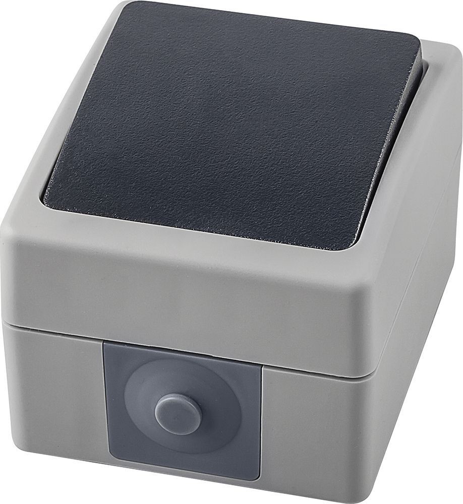 Накладные розетки и выключатели Stekker Переключатель 1-клавишный STEKKER PSW10-112-54 открытой установки 10А IP54 серый/графит Велена 32756