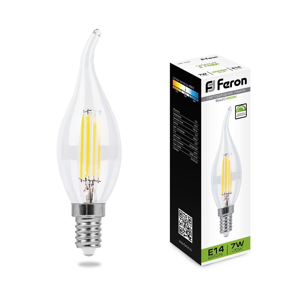 E14 Лампа светодиодная Feron LB-167 Свеча на ветру E14 7W 4000K диммируемая 25873 