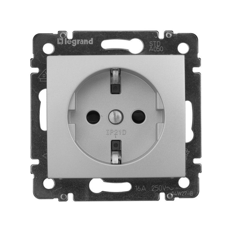 Legrand Valena Classic Алюминий Розетка Legrand Valena Алюминий 1-ая с/з с защитными шторками 770121