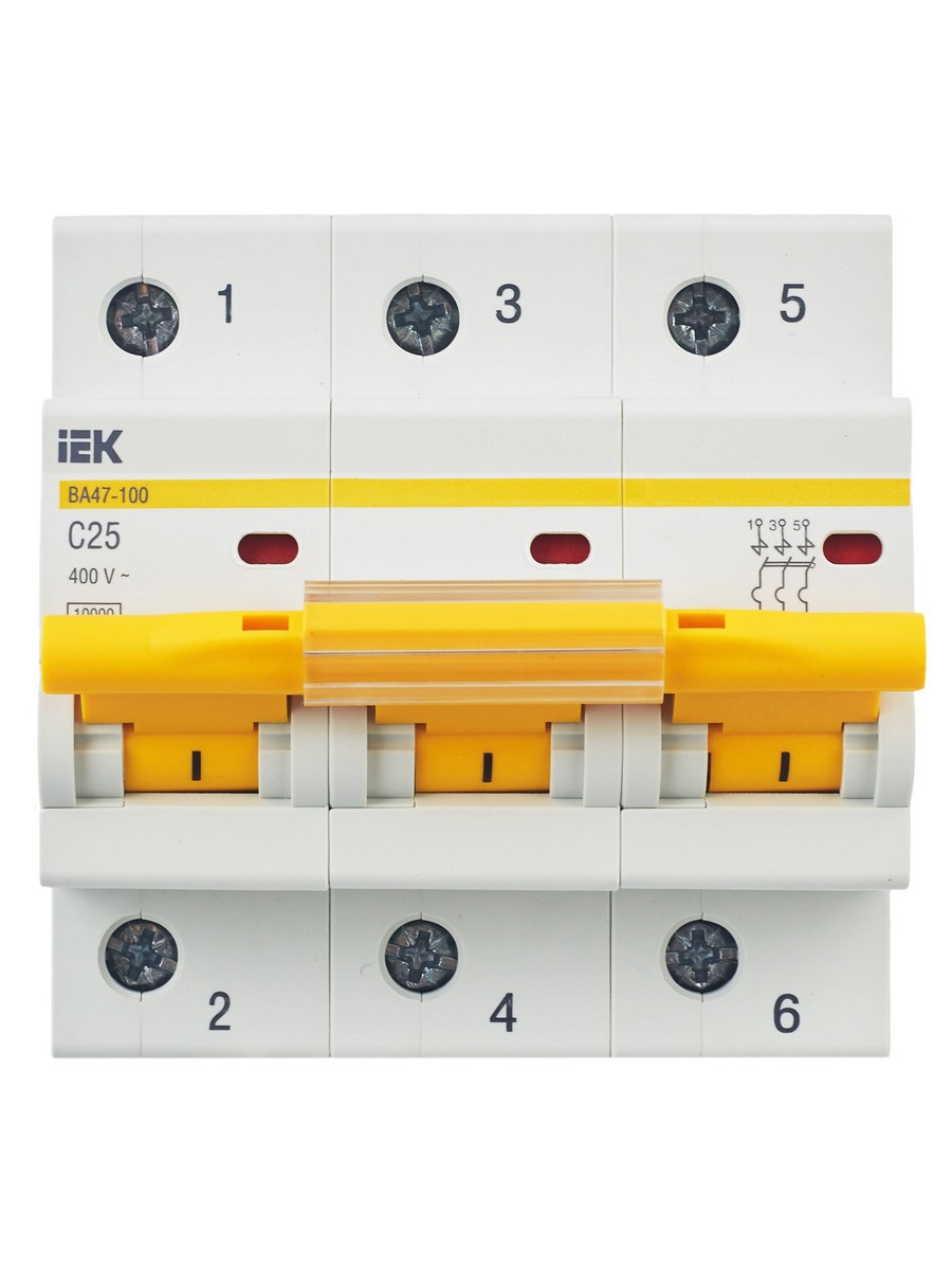 3 полюсные (трехполюсные) Автоматический выключатель IEK KARAT ВА 47-100 3Р 25А 10кА х-ка С MVA40-3-025-C 