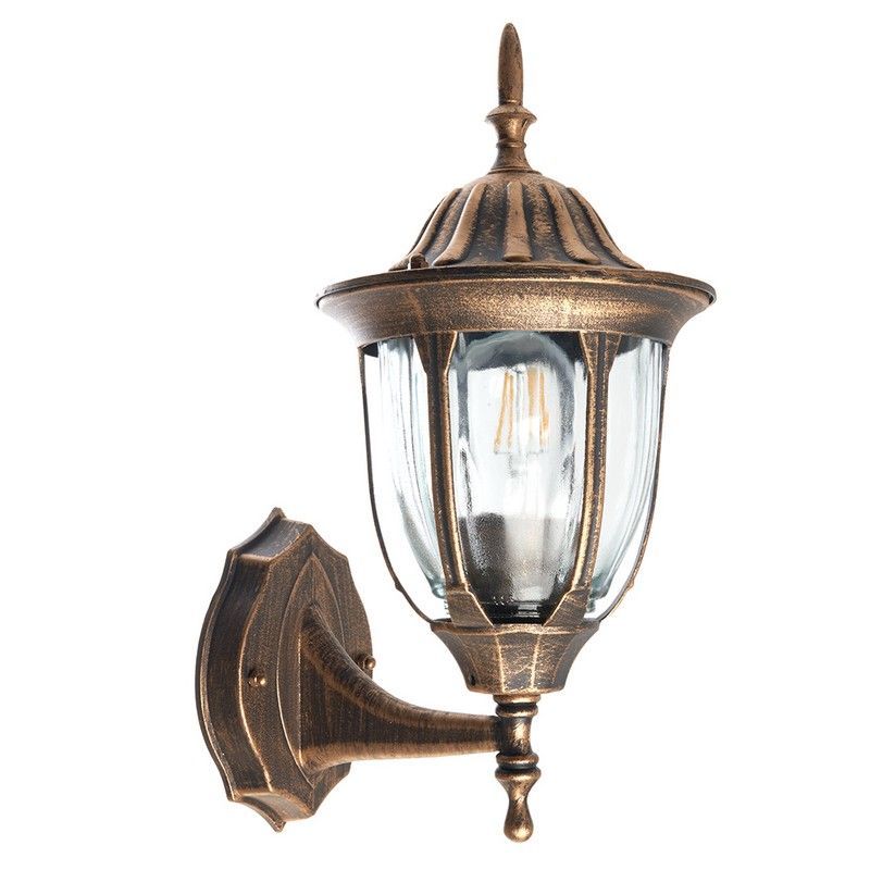 Уличные настенные светильники Светильник садово-парковый Feron PL6301 шестигранный на стену вверх 60W E27 230V черное золото 11897