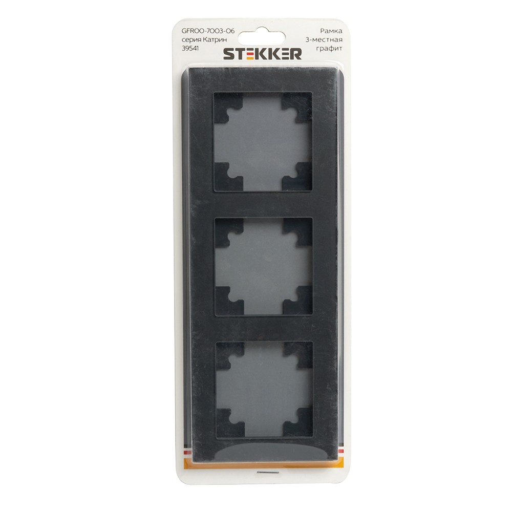 Катрин - Розетки и выключатели Stekker Рамка 3-местная стекло STEKKER GFR00-7003-06серия Катрин графит 39541