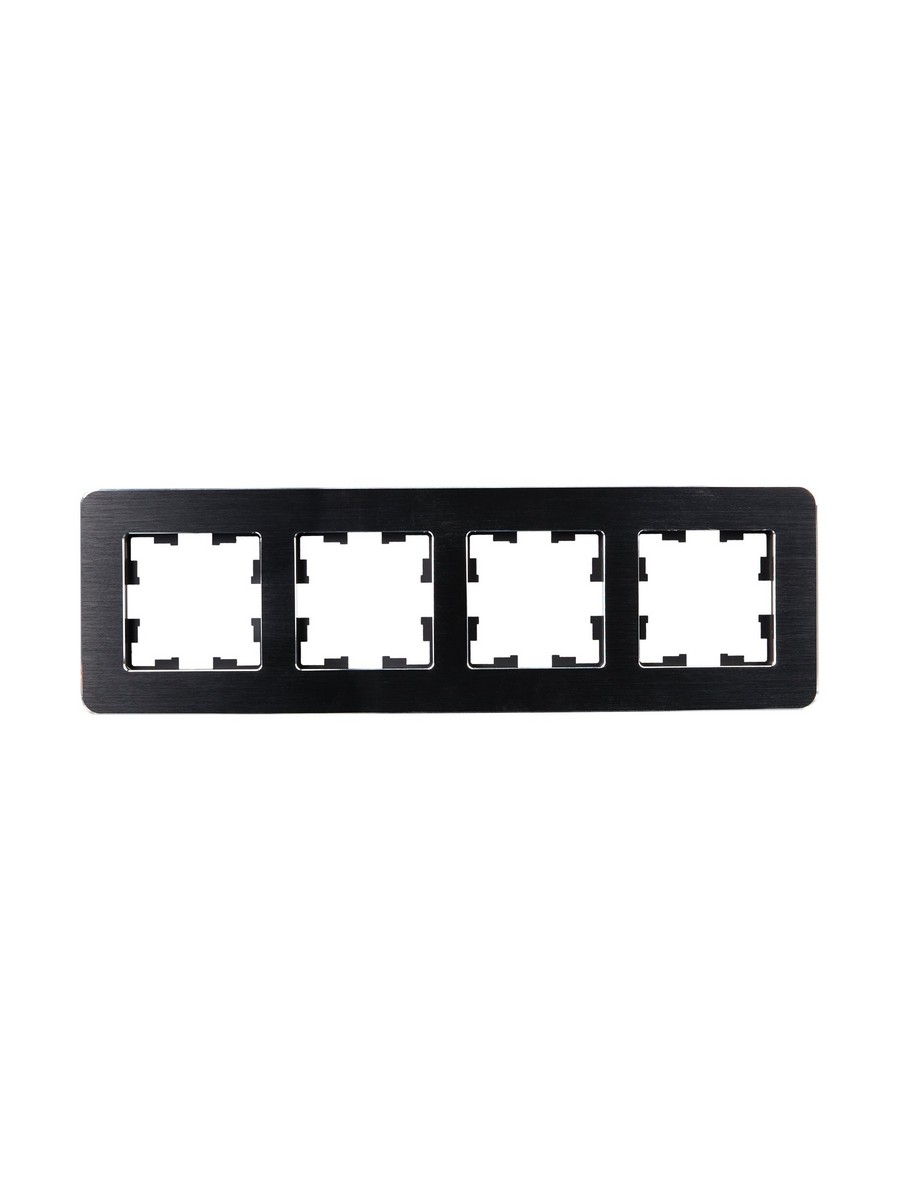 IEK Brite Рамки Рамка IEK BRITE DECOR Черный/алюм металл. скругл.угол 4-м РУ-4-1-Бр RE AL BR-M42-M-21-K02