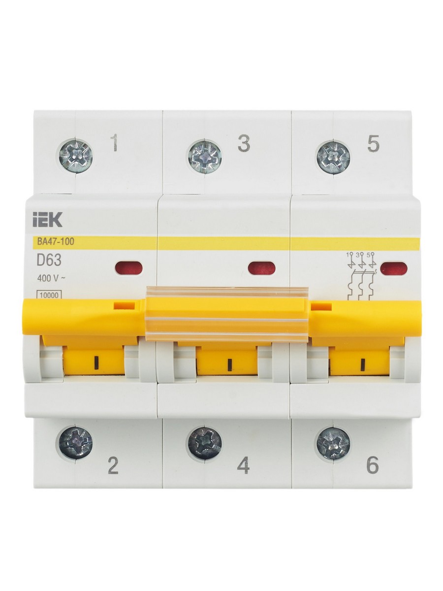 3 полюсные (трехполюсные) Автоматический выключатель IEK KARAT ВА47-100 3Р 63А 10кА х-ка D MVA40-3-063-D 