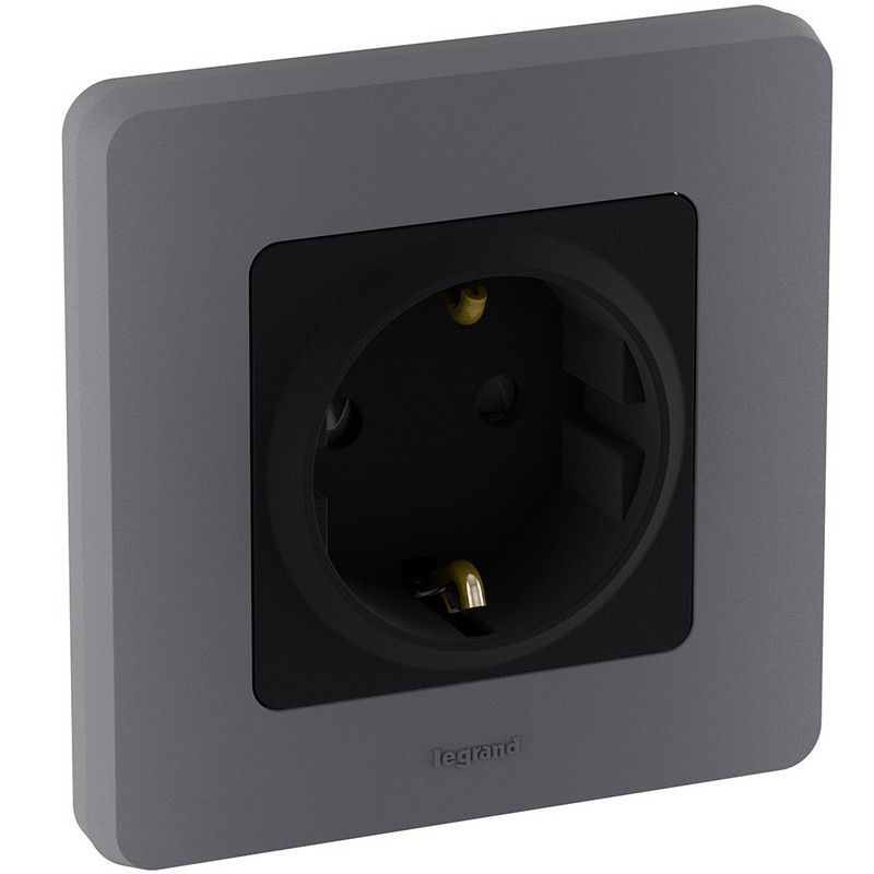 Legrand Inspiria Антрацит Розетка Legrand INSPIRIA Антрацит с заземлением со шторками 16 А 250 В 673733