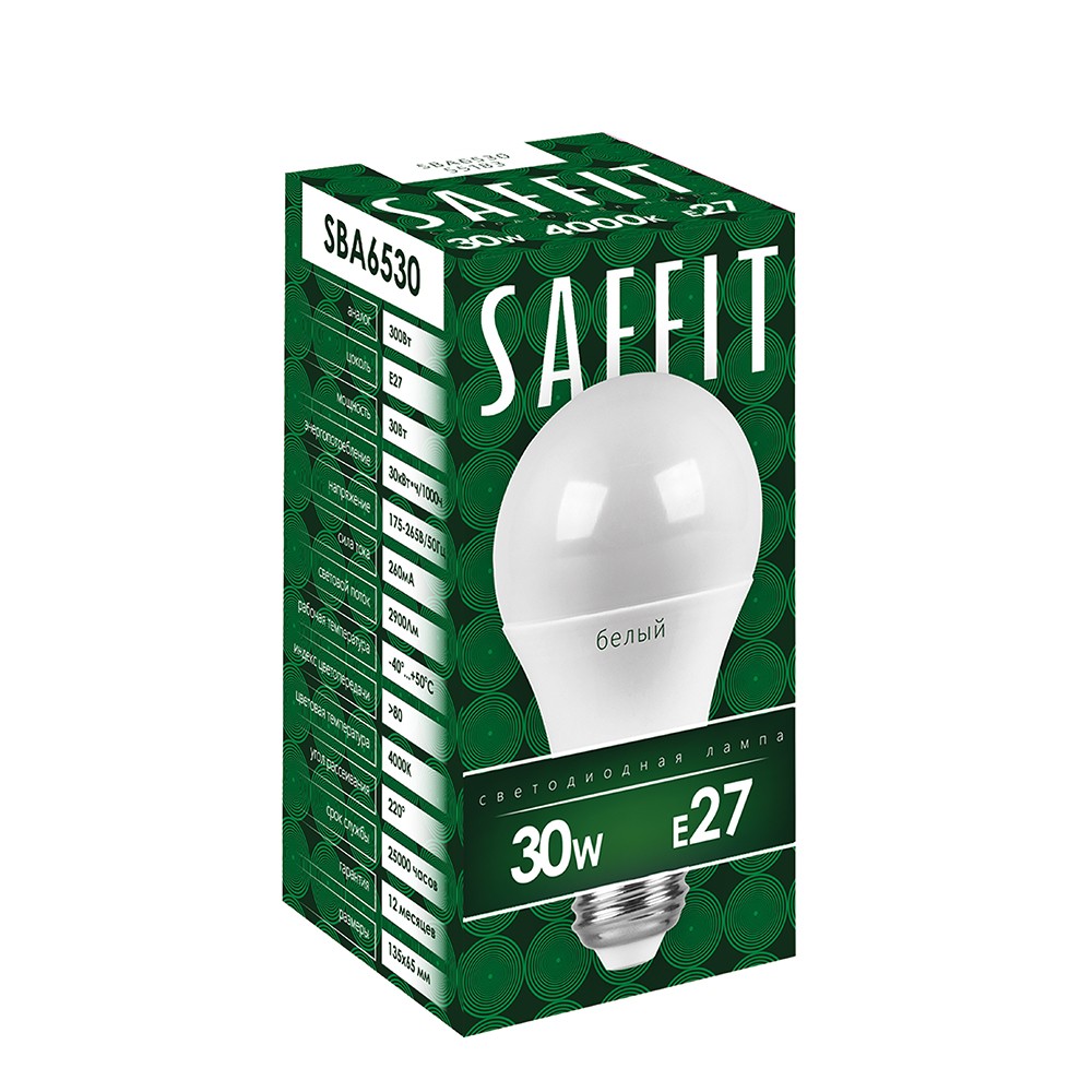 E27 Лампа светодиодная SAFFIT SBA6530 Шар E27 30W 6400K 55184 