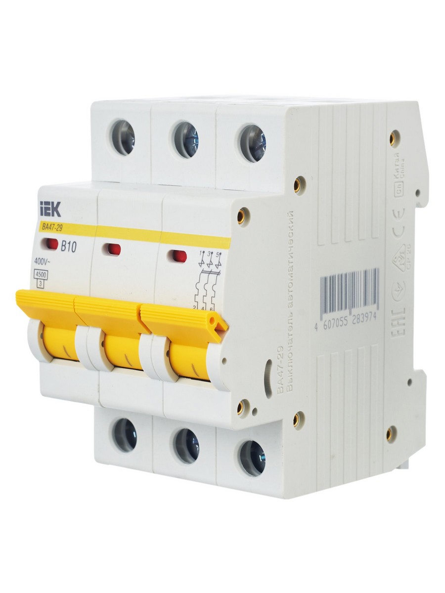 3 полюсные (трехполюсные) Автоматический выключатель IEK KARAT ВА47-29 3Р 10А 4,5кА х-ка В MVA20-3-010-B 