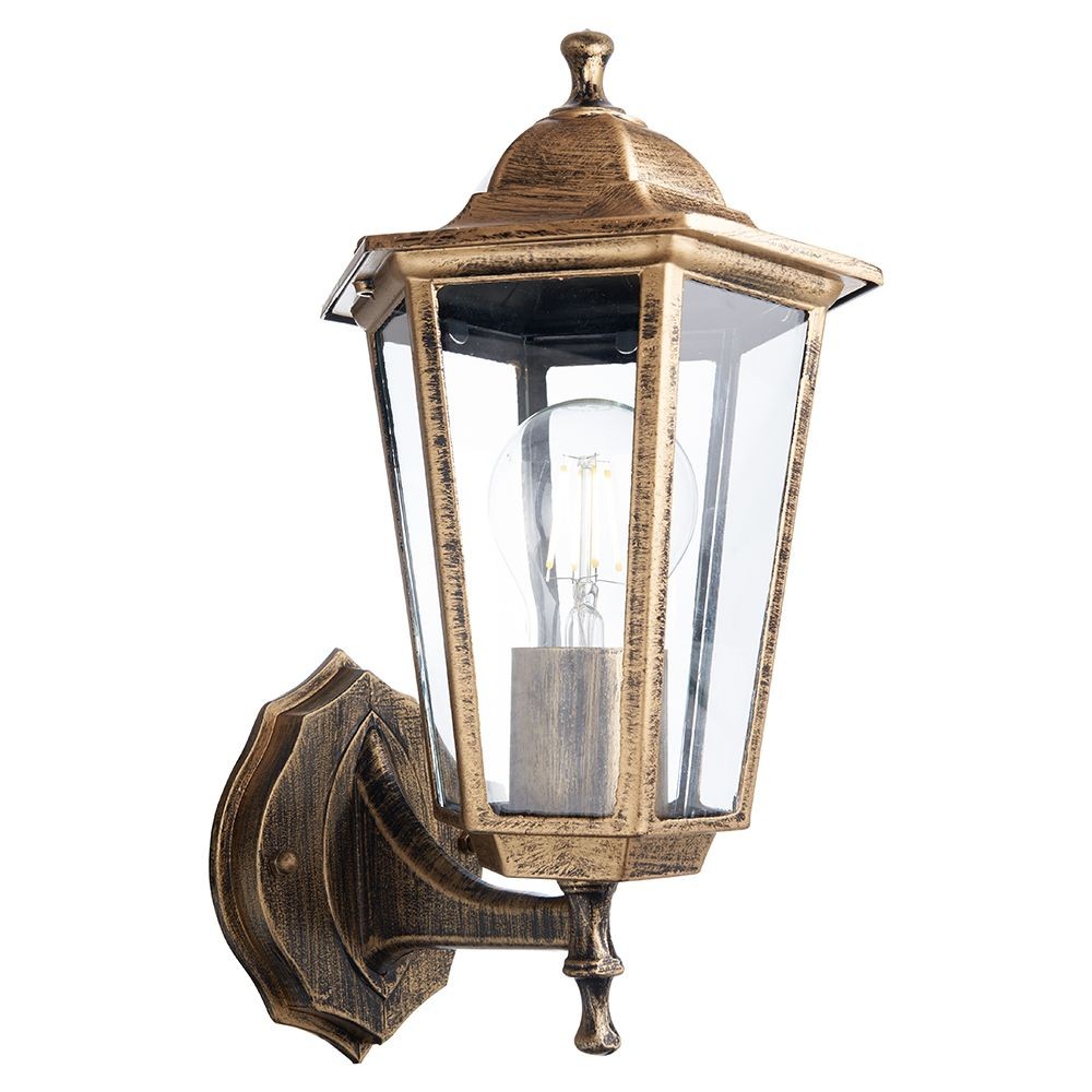 Уличные настенные светильники Светильник садово-парковый Feron PL6101 шестигранный на стену вверх 60W E27 230V черное золото 11125