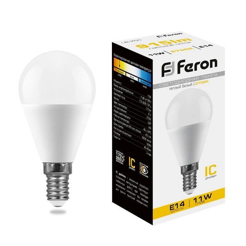 E14 Лампа светодиодная Feron LB-750 Шарик E14 11W 2700K 25946 