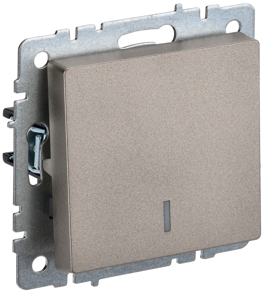 IEK Brite Шампань Выключатель IEK BRITE 1-клавишный с индикацией 10А ВС10-1-1-БрШ шампань BR-V10-1-10-K37