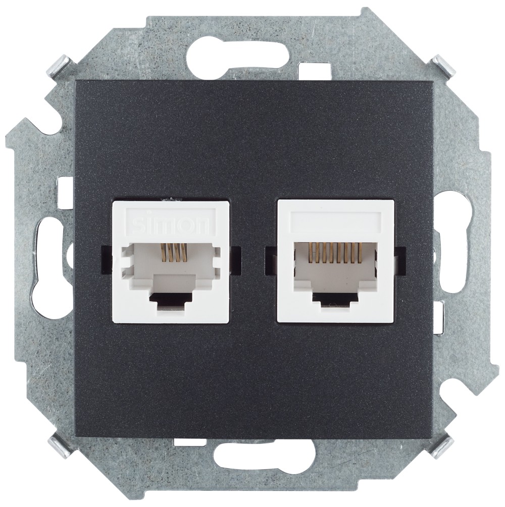 Розетки и выключатели Simon 15 Графит Розетка телефонная Simon 15 Графит RJ11+ компьютерная RJ45 кат.5е 1591590-038