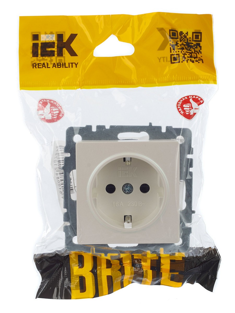 IEK Brite Жемчуг Розетка IEK BRITE с/з с шторками 16А РС14-1-0-БрЖ жемчуг BR-R14-16-K36