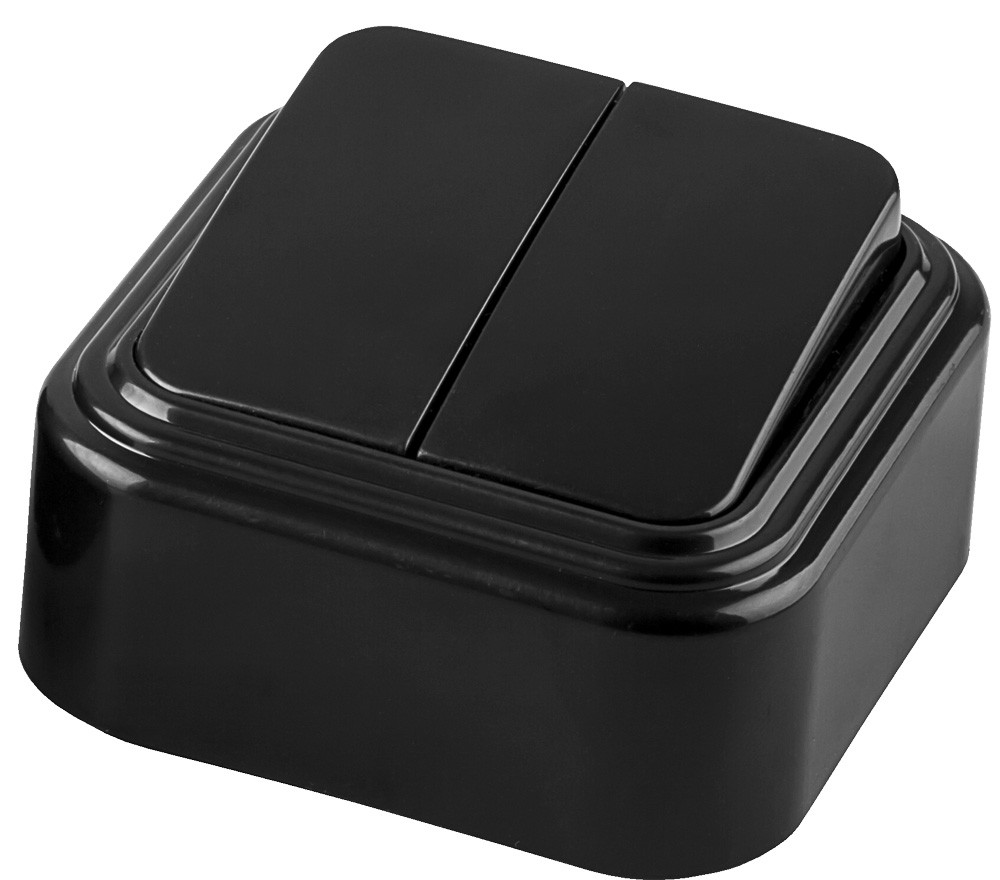 Накладные розетки и выключатели Stekker Выключатель STEKKER PSW06-22-20 двухклавишный открытой установки 6А черный Брест 32745