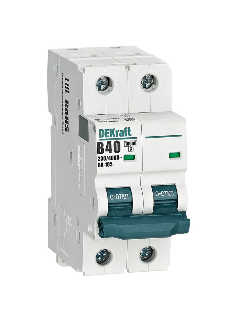 2 полюсные (двухполюсные) Автоматический выключатель Dekraft ВА105-2P-040A-B 13121DEK