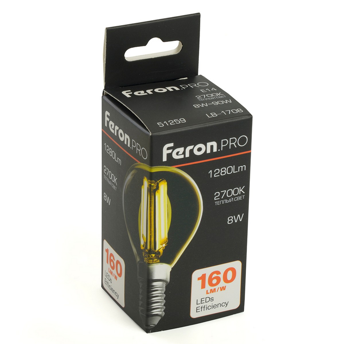 E14 Лампа светодиодная Feron.PRO LB-1708 Шарик E14 8W 175-265V 2700K 51259 