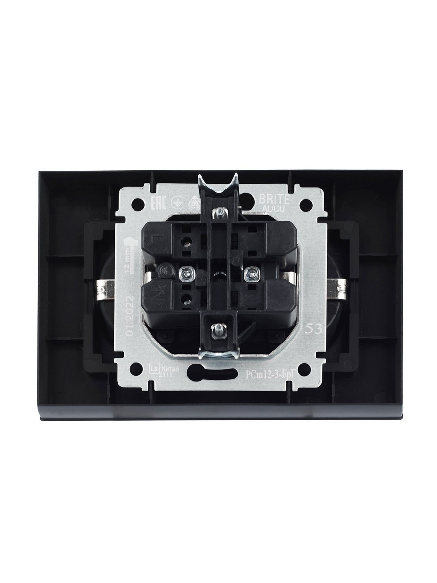 IEK Brite Графит Розетка IEK BRITE 2-ая с/з с шторками 16А в сборе РСш12-3-БрГ графит BR-R24-16-K53-F