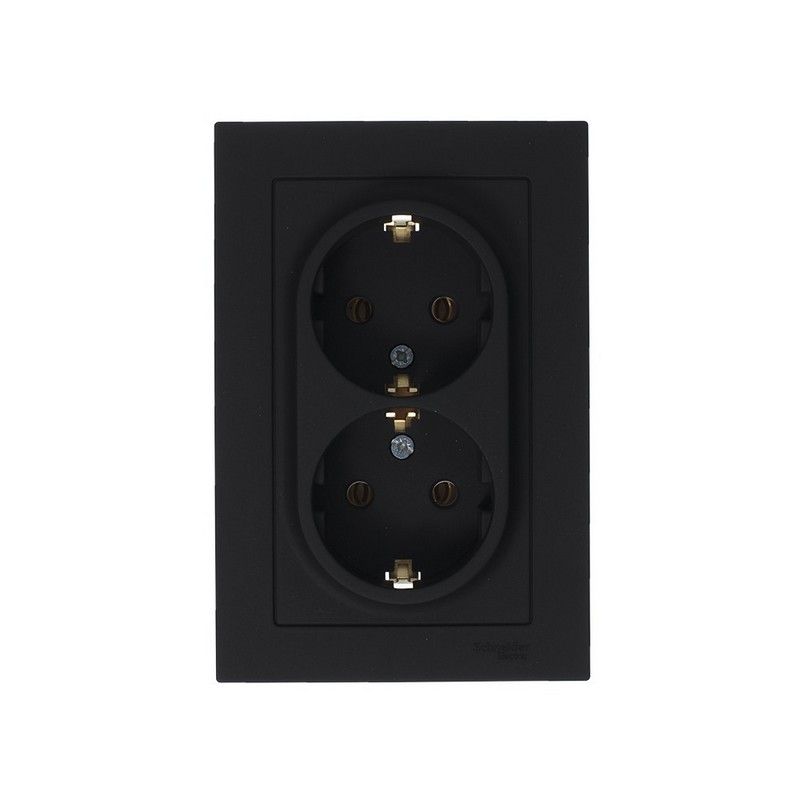 AtlasDesign Карбон Розетка Systeme Electric AtlasDesign Карбон с/з двойная, 16А, в сборе ATN001024