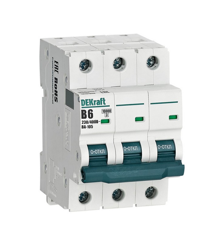 3 полюсные (трехполюсные) Автоматический выключатель DEKraft 3P 06A B ВА-105 13127DEK