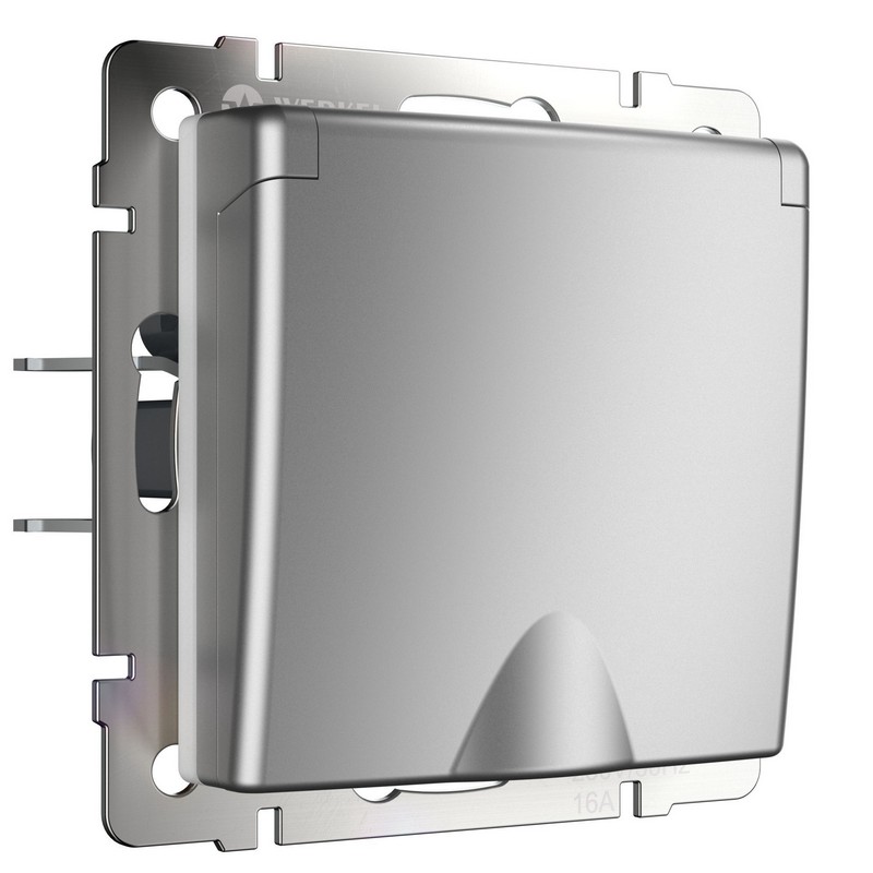 Werkel Серебряный механизмы Розетка влагозащенная Werkel с заземлением с защит. шторками и крышкой серебряная W1171206