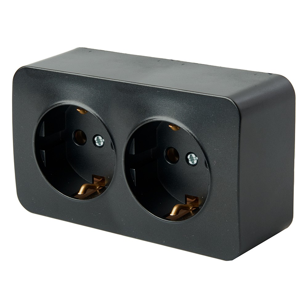 Накладные розетки и выключатели Stekker Розетка 2-местная с/з STEKKER София черный матовый 49498