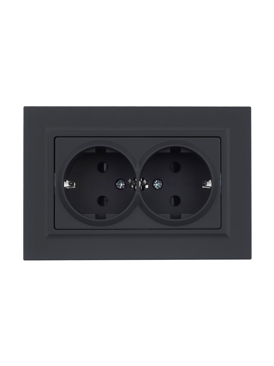 IEK Brite Графит Розетка IEK BRITE 2-ая с/з с шторками 16А в сборе РСш12-3-БрГ графит BR-R24-16-K53-F