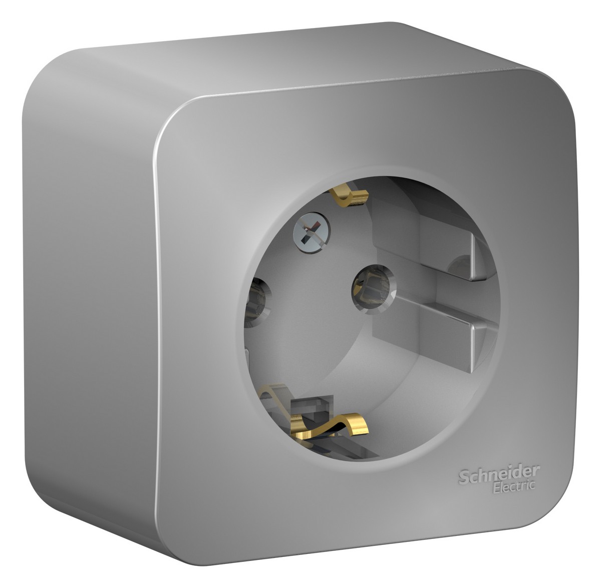 Blanca алюминий розетки и выключатели Розетка SE Blanca с/з Алюминий наружный без шторок изолир. пластина BLNRA010113