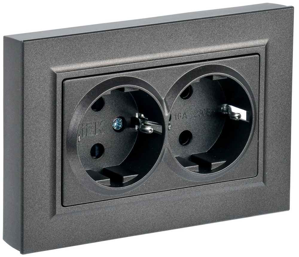 IEK Brite Бронза Розетка IEK BRITE 2-ая с/з без шторок 16А в сборе РС12-3-БрТБ темная бронза BR-R21-16-K45-F