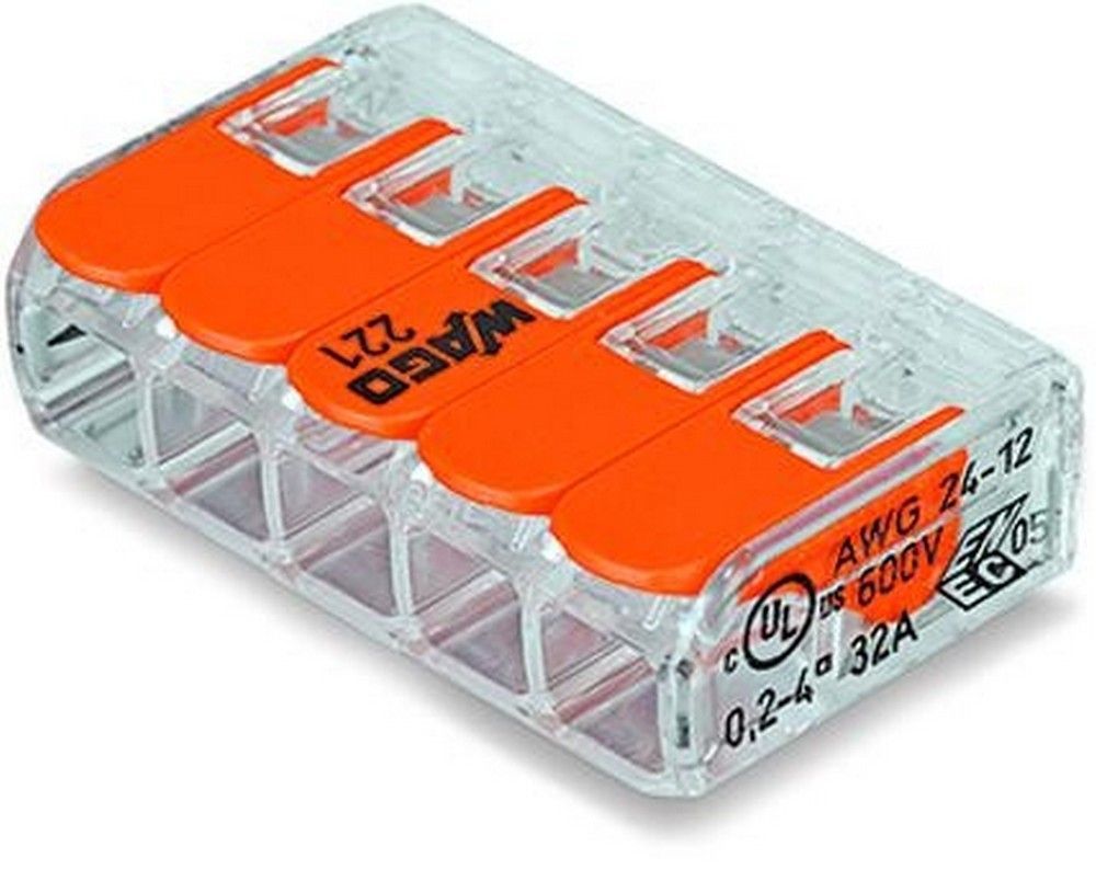 WAGO Клемма с рычагами компактная 221-415 для 5-и медных проводов до 4 мм