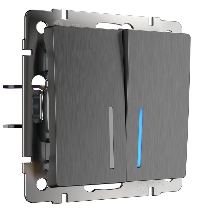 Werkel Графит рифленый механизмы Выключатель Werkel двухклавишный проходной с подсветкой (графит рифленый) W1122104