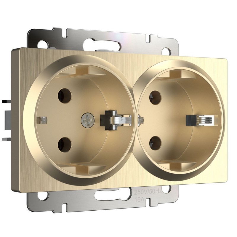 Werkel Шампань рифленный механизмы Розетка двойная с заземлением Werkel W1172010 шампань рифленый IP20