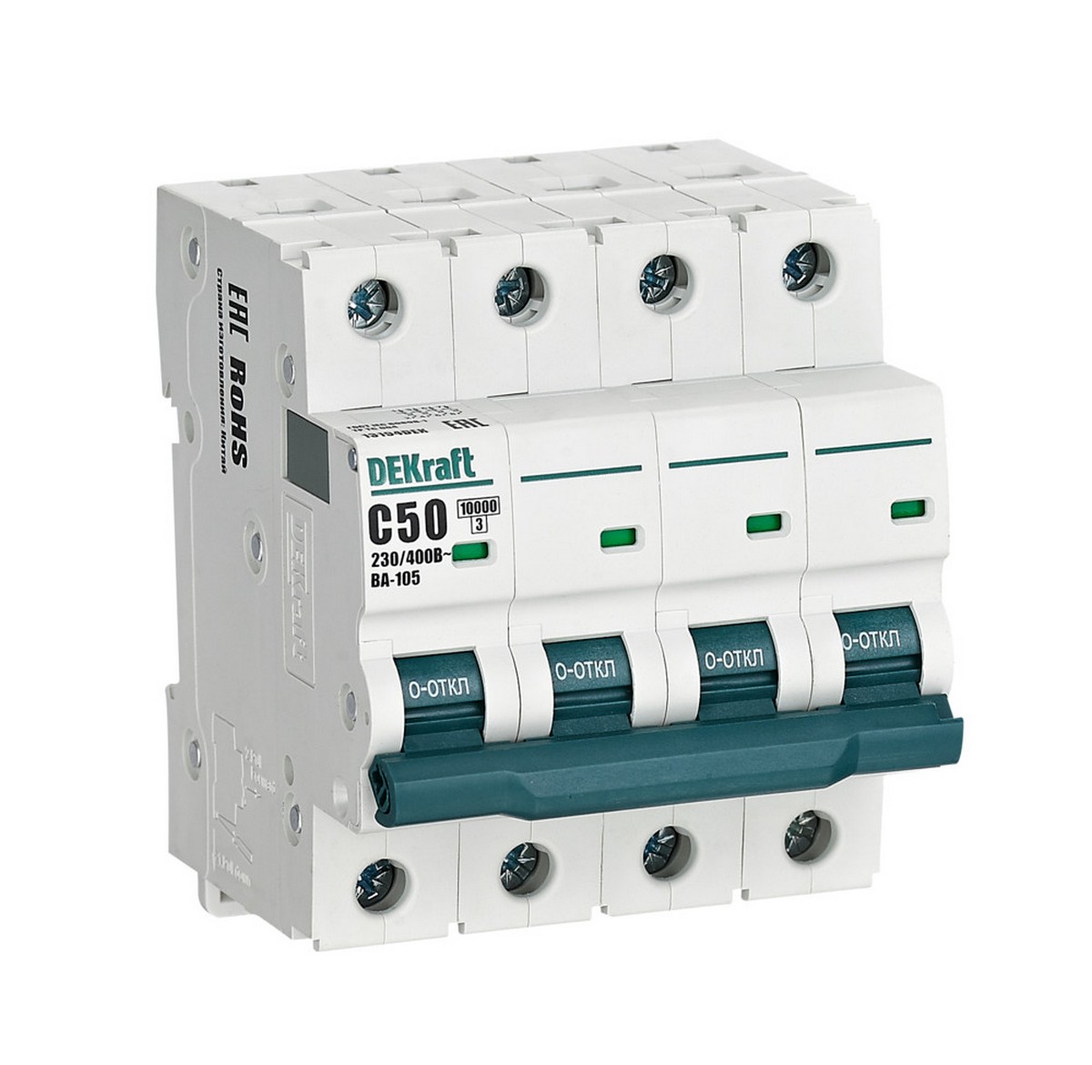 4 полюсные (четырехполюсные) Автоматический выключатель Dekraft ВА105-4P-050A-C 13194DEK