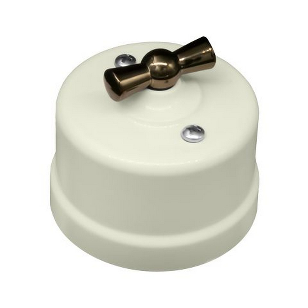 Bironi Лизетта - Ретро розетки и выключатели Выключатель BIRONI Лизетта Пластик Слоновая кость проходной 1-кл, ручка Бронза B1-201-211-B