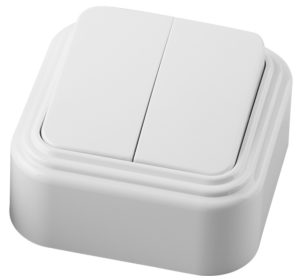 Накладные розетки и выключатели Stekker Выключатель STEKKER PSW06-22-20 двухклавишный открытой установки 6А IP20 белый Брест 32744