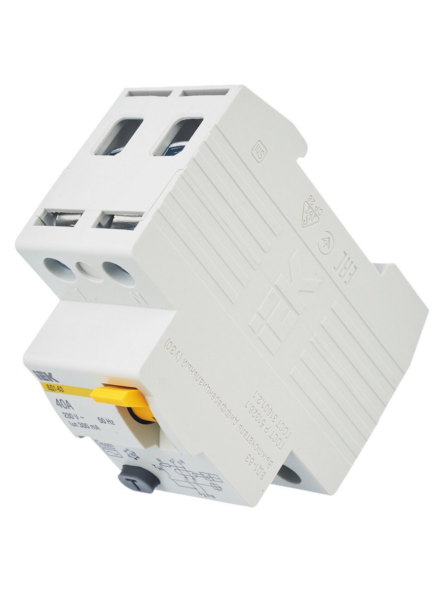 IEK Выключатель дифференциальный IEK KARAT ВД1-63 (УЗО) 2Р 40А 300мА MDV10-2-040-300 