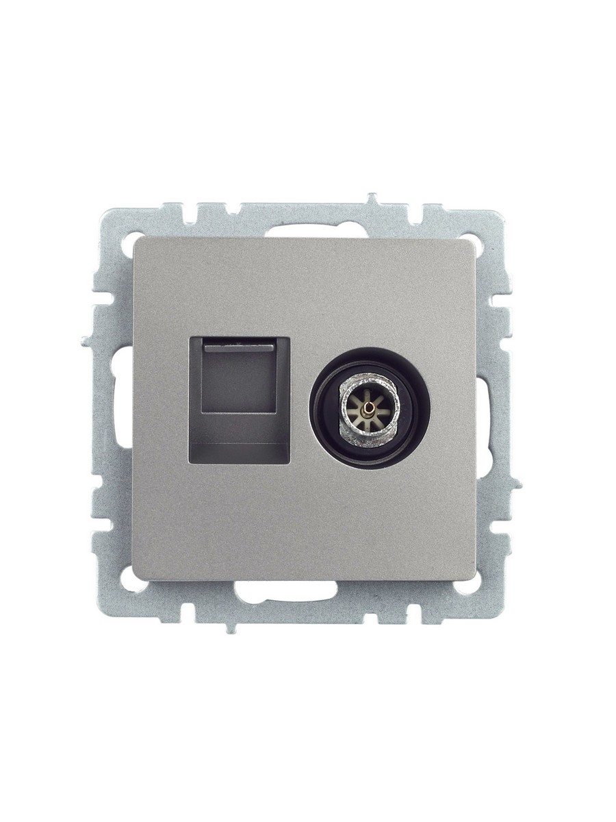 IEK Brite Сталь Розетка IEK BRITE двойная TV+RJ45 кат.5E РТВ/РК12-БрС сталь BR-AK20-1-K46