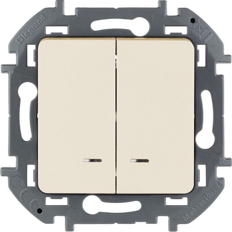 Legrand Inspiria Слоновая кость Выключатель Legrand INSPIRIA Слоновая кость двухклавишный с подсветкой/индикацией 10 AX 250 В 673631