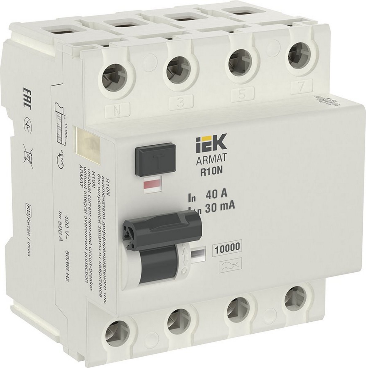 IEK ВДТ УЗО IEK ARMAT R10N 4P 40А 30мА тип A AR-R10N-4-040A030 
