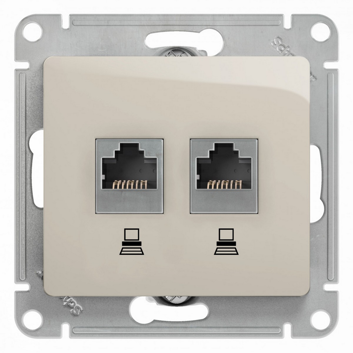 Glossa Молочный Розетка компьютерная Systeme Electric Glossa Молочная 2-ая RJ45+RJ45 кат.5E GSL000985KK