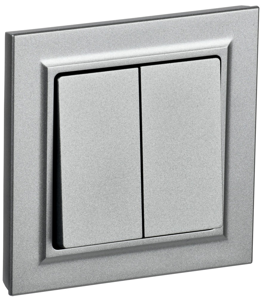 IEK Brite Алюминий Выключатель IEK BRITE BASE Алюминий 2-кл. 10А в сб. ВСР10-2-0-БрА BR-V20-0-10-K47-F