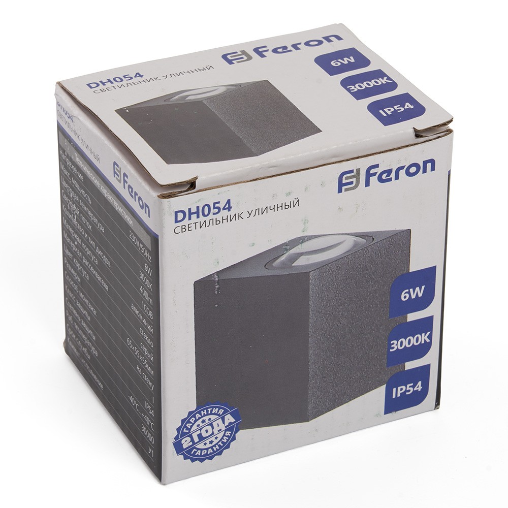 Уличные настенные светильники Светильник уличный светодиодный Feron DH054 6W 400Lm 3000K серый 48485 