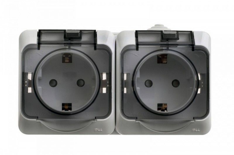 Этюд Серый Розетка 2-я Systeme Electric Этюд наружный Серая с/з со шторками c крышкой IP44 PA16-244C